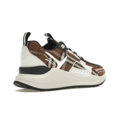 Burberry Vintage Check Cotton And Leather Sneakers Dark Birch Brown White