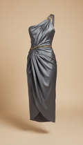 Graphite Silk Draped Midi Dress