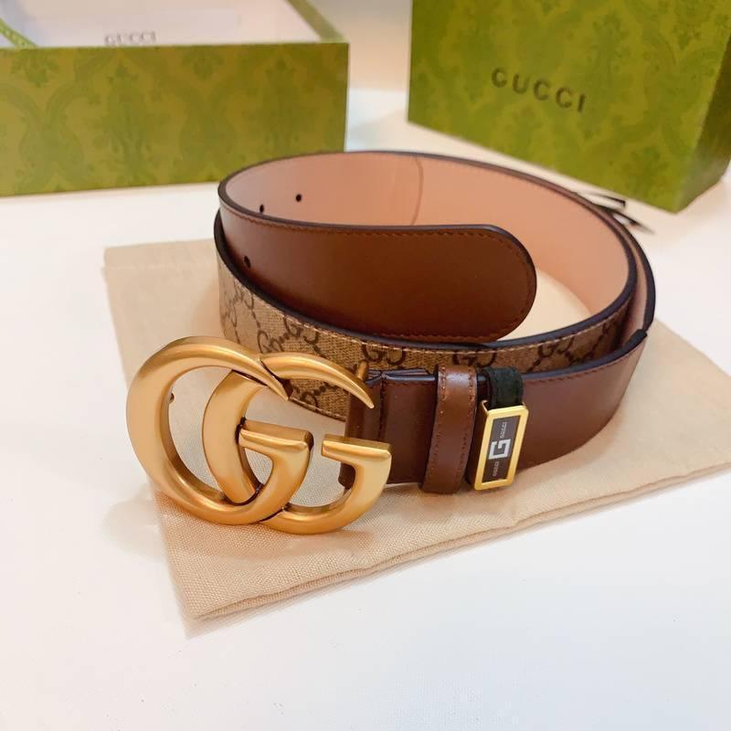 GUCCI Embellished coated-canvas and leather belt &