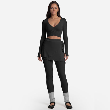 Long Sleeve Yoga Set Front Tie Fitness Wear