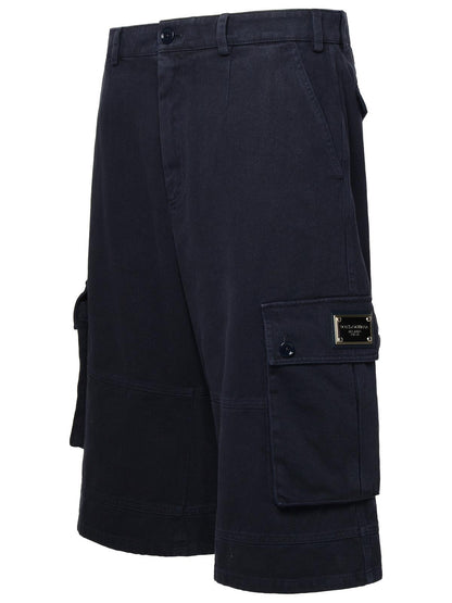 Dolce &amp; Gabbana Blue Cotton Cargo Bermuda Shorts