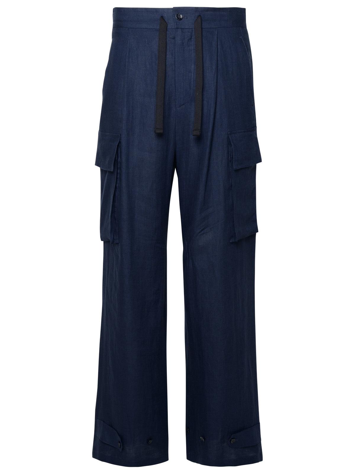 Dolce &amp; Gabbana Blue Linen Cargo Pants