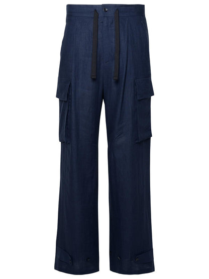 Dolce &amp; Gabbana Blue Linen Cargo Pants