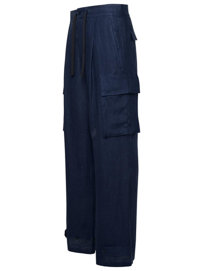 Dolce &amp; Gabbana Blue Linen Cargo Pants