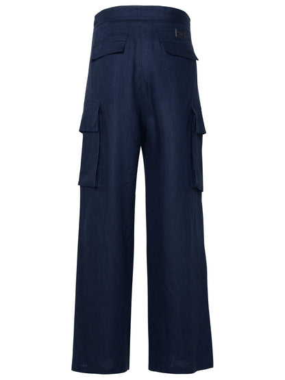 Dolce &amp; Gabbana Blue Linen Cargo Pants