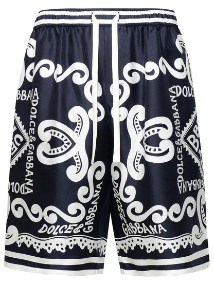 Dolce &amp; Gabbana Bermuda Shorts Navy Silk Joggers