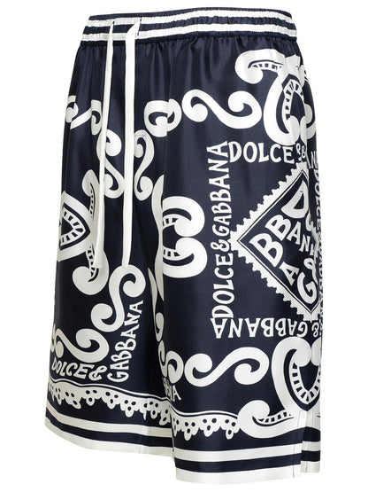 Dolce &amp; Gabbana Bermuda Shorts Navy Silk Joggers