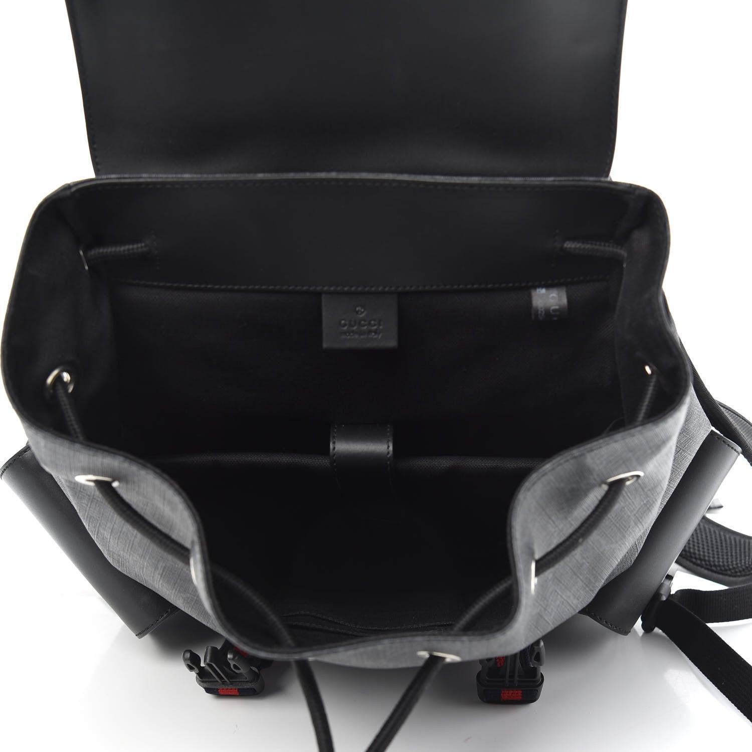 Gucci Soft GG Supreme Monogram Appia Calfskin Web Double Buckle Backpack Black