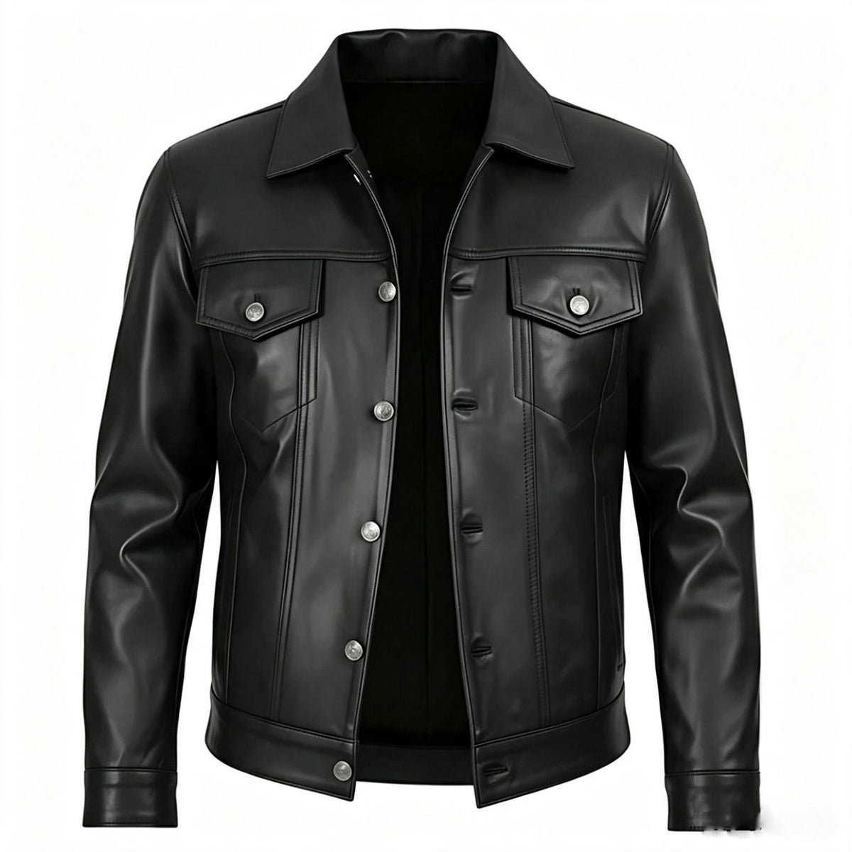 Mens PU Leather Notch Lapel Jacket