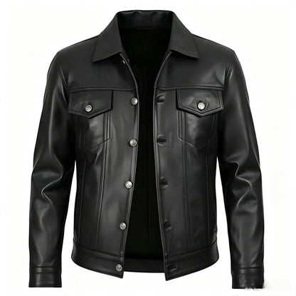 Mens PU Leather Notch Lapel Jacket