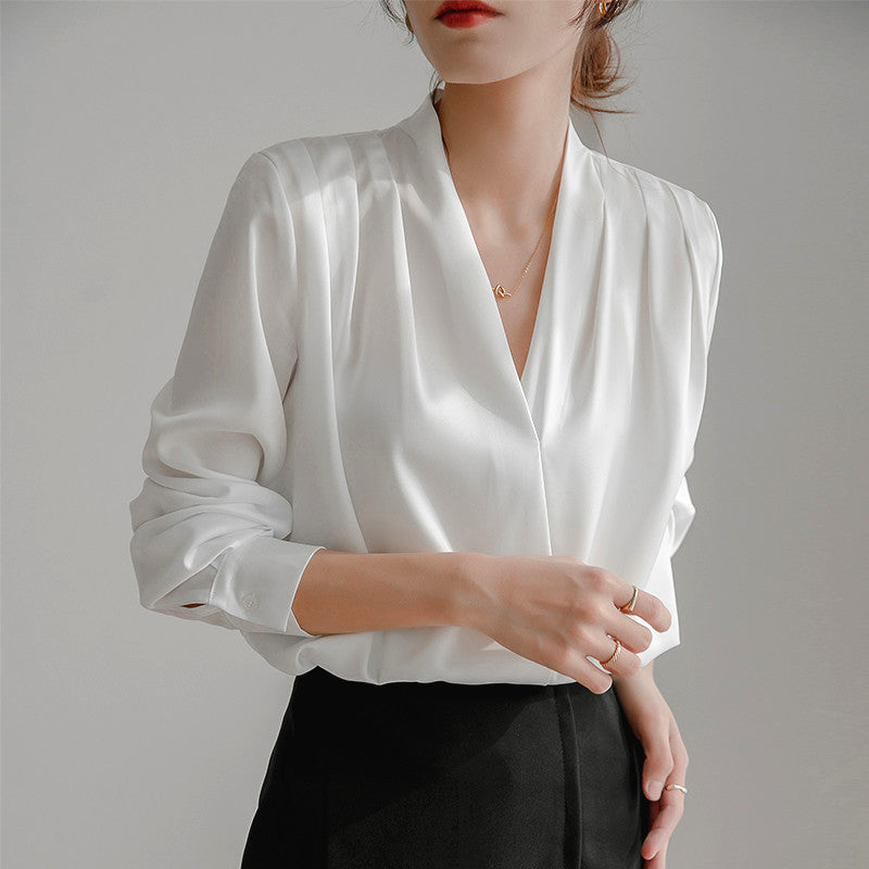 Womens Long Sleeve Silk Satin Blouse