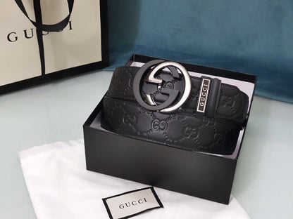 GUCCI Embellished coated-canvas and leather belt &