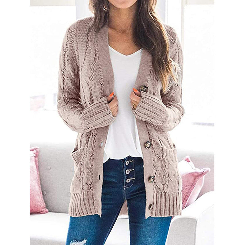 Womens Cable Knit Button Cardigan