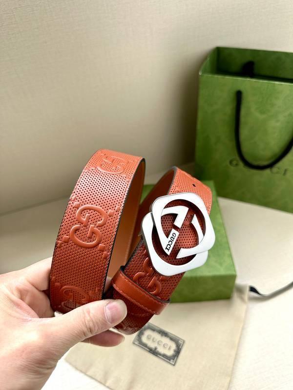 GUCCI Embellished coated-canvas and leather belt &