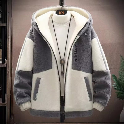 Winter Men Lamb Wool Hooded Jacket