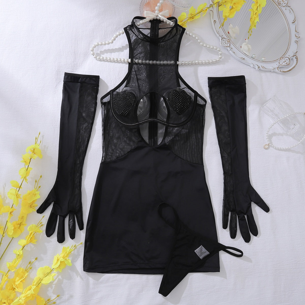 Heart Shaped Halter Mesh Bodycon Dress