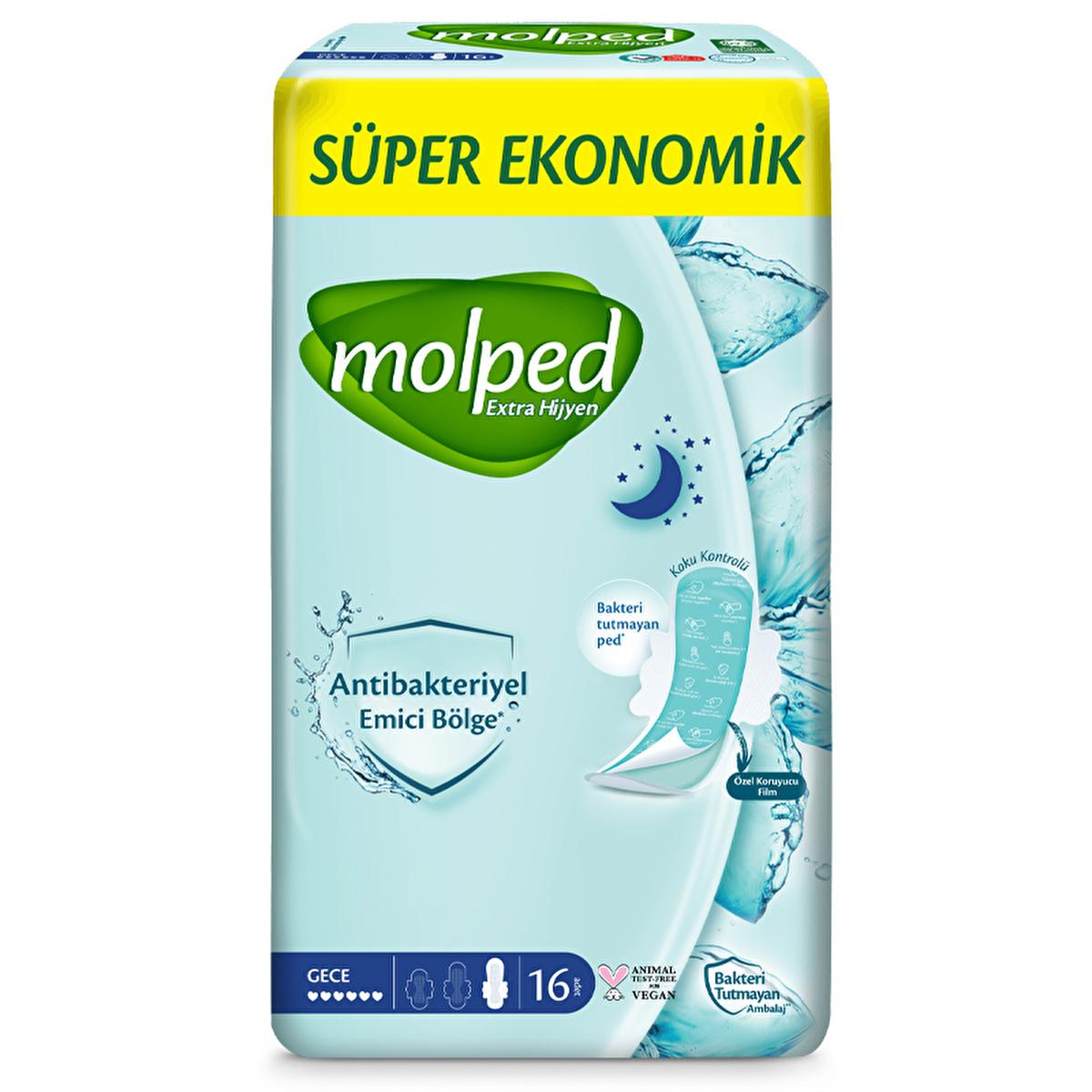 Molped Extra Hygiene Antibacterial Sanitary Pads for Women - Ultra Comfort &amp; Odor Control - 16 Count