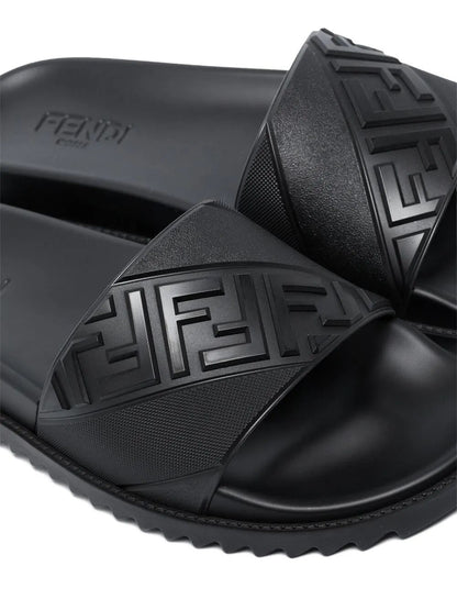 FENDI High Strap Slide Sandals with Embossed FF Motif for Men