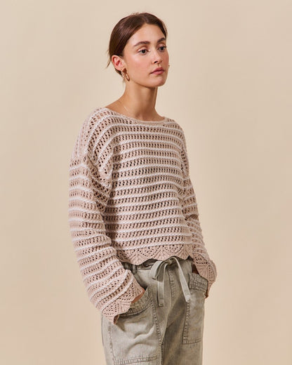 Textured Stripe Sweater W/ Scallop