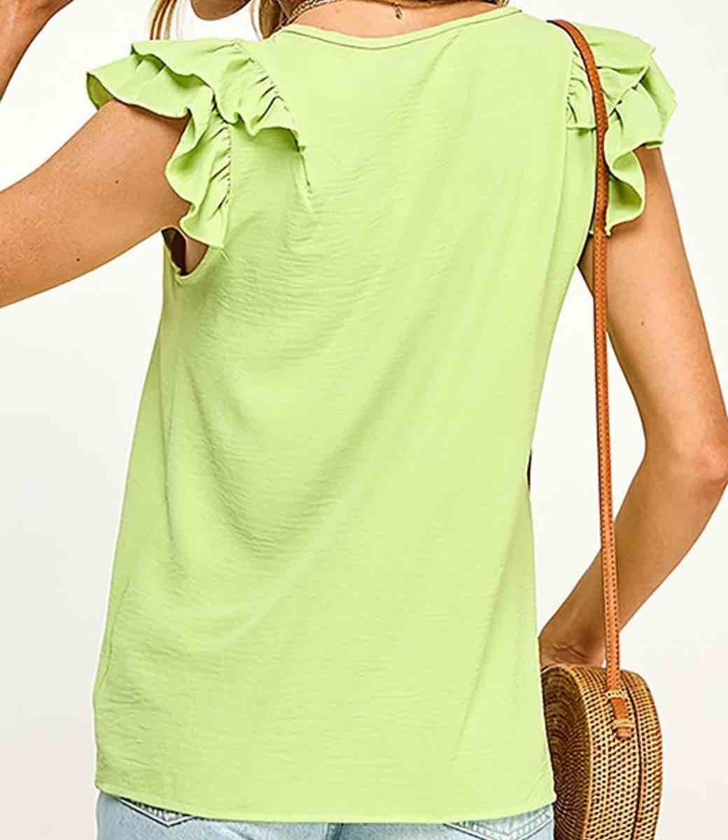 Veronica V Neck Ruffled Top - Lime