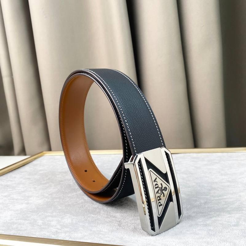 Prada Leather Belt Brushed Silver Buckle &