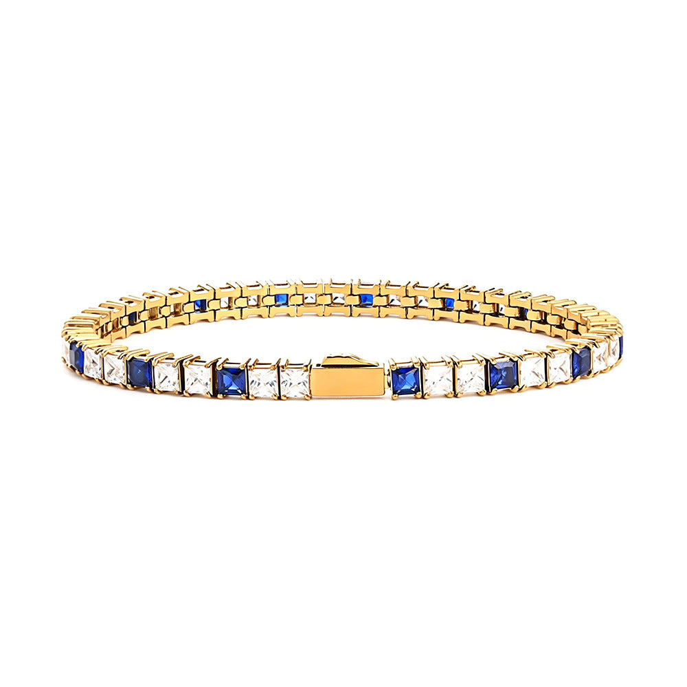 Stainless Steel Tennis Chain Bracelet Square Zircon Light Luxury Jewelry