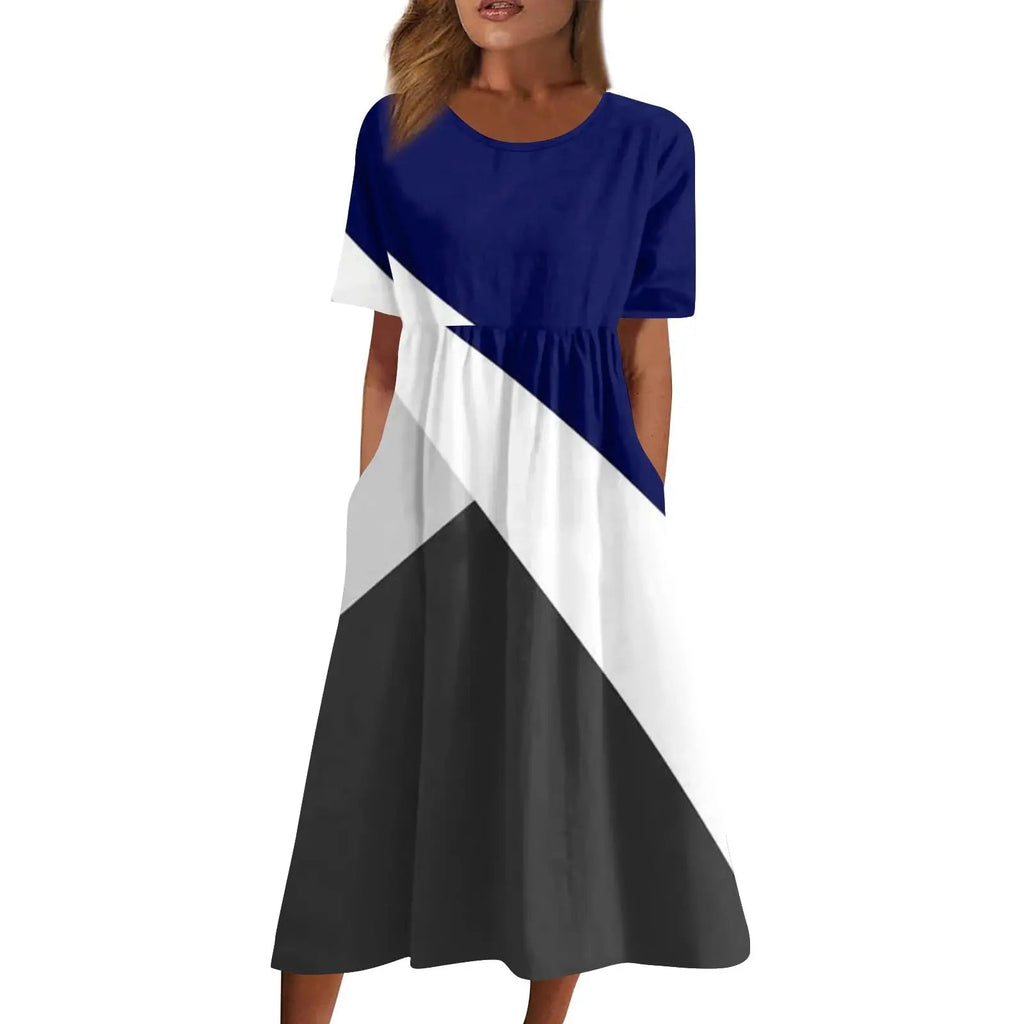 FlekmanArt 2024 maxi dresses for women in royal blue and white, stylish off-the-shoulder design.