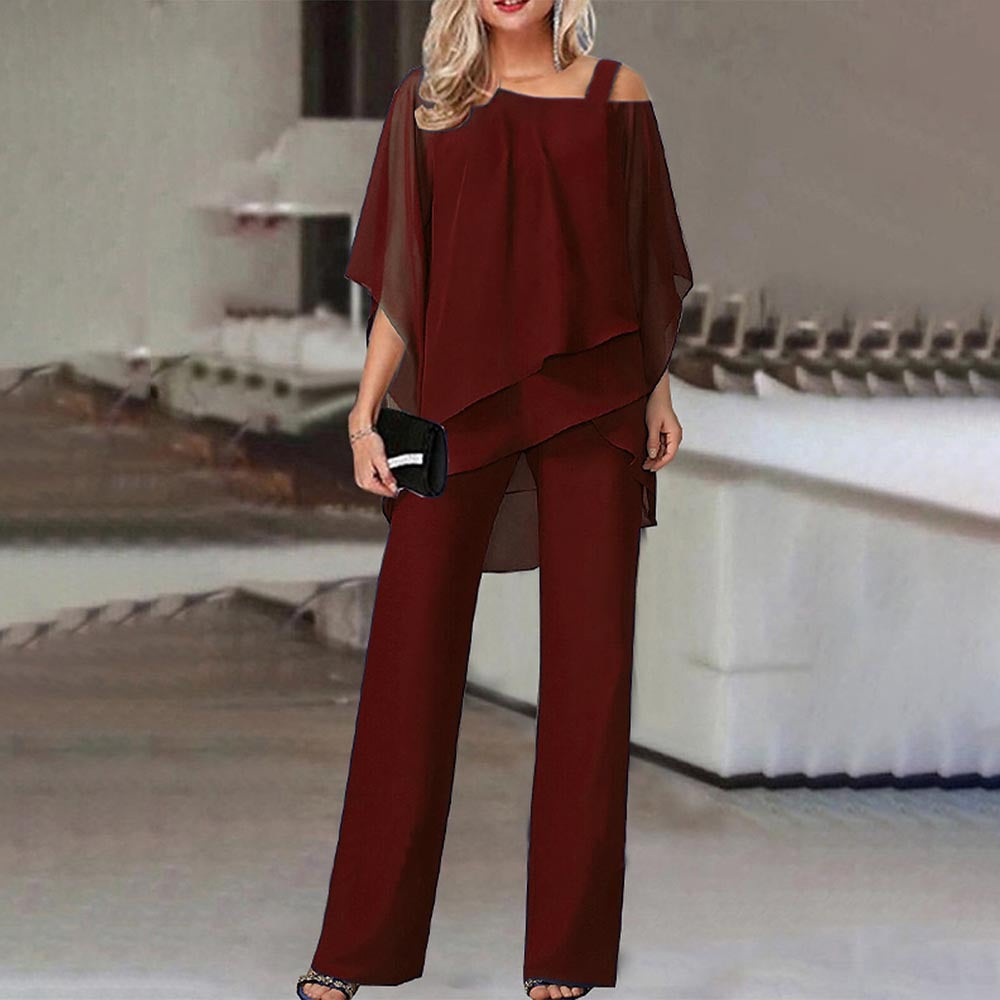 Batwing Sleeve Off-Shoulder Top and Long Pants