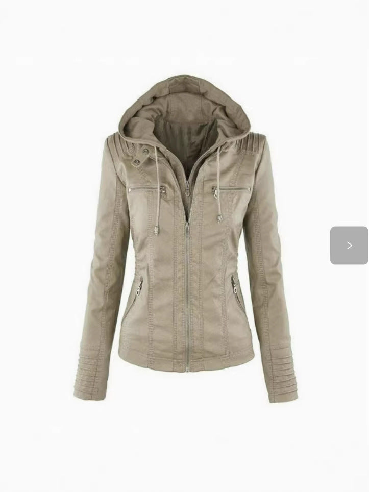 Womens PU Leather Motorcycle Jacket
