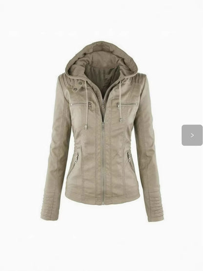 Womens PU Leather Motorcycle Jacket