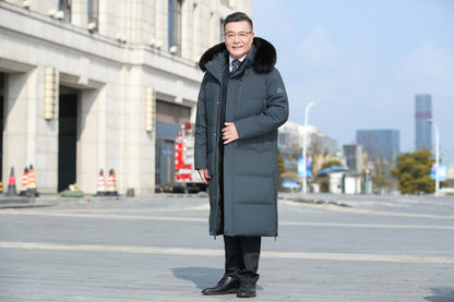 Mens Long Down Jacket with Fur Collar Options