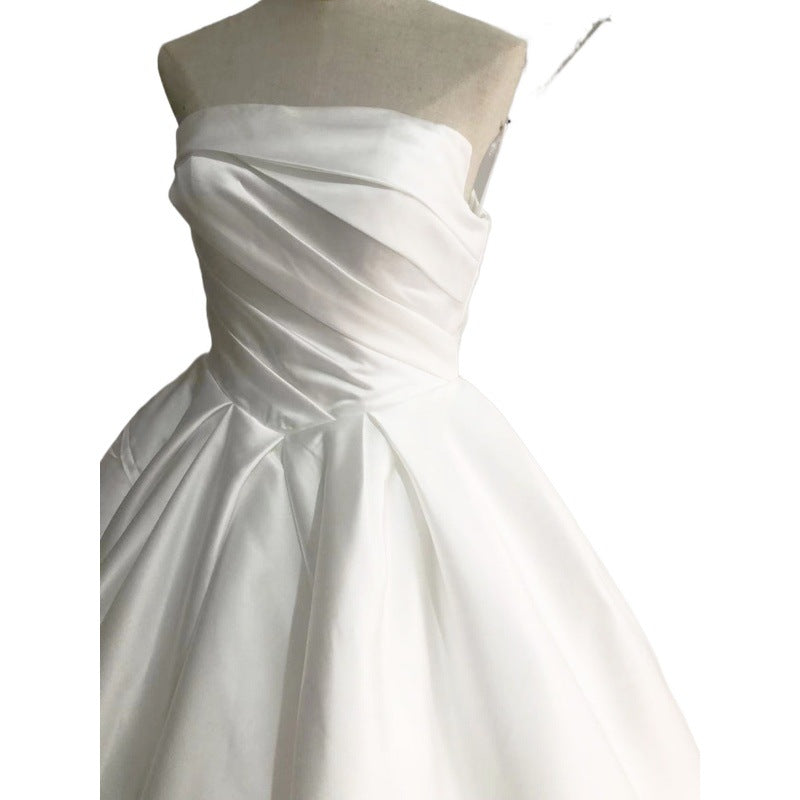 Court Satin Strapless Wedding Dress Long Train