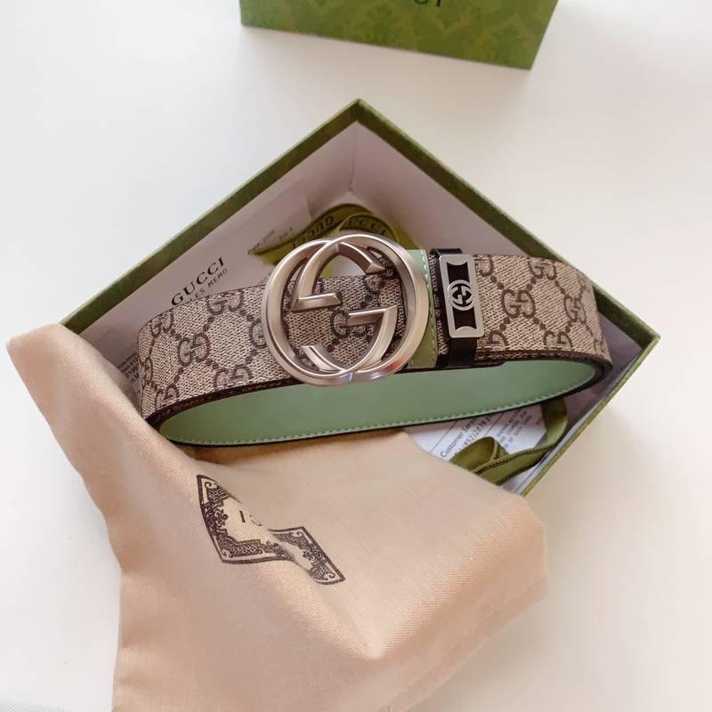 GUCCI Embellished coated-canvas and leather belt &
