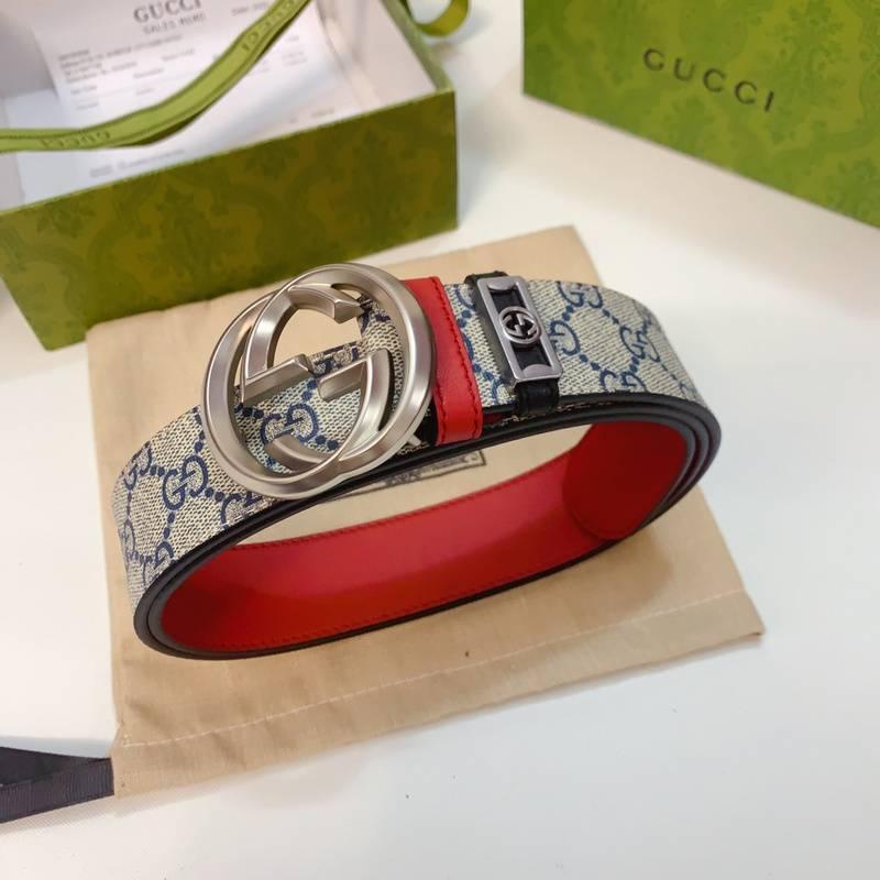 GUCCI Embellished coated-canvas and leather belt &