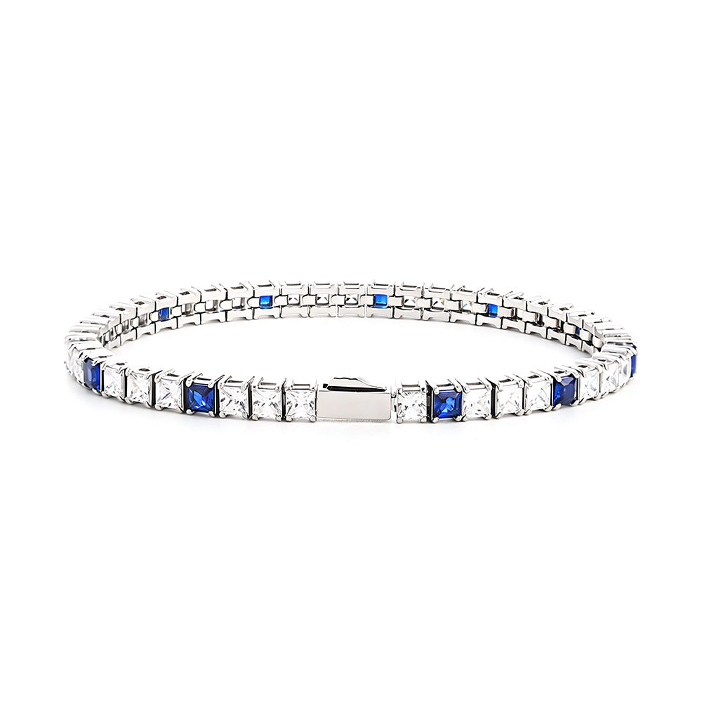 Stainless Steel Tennis Chain Bracelet Square Zircon Light Luxury Jewelry