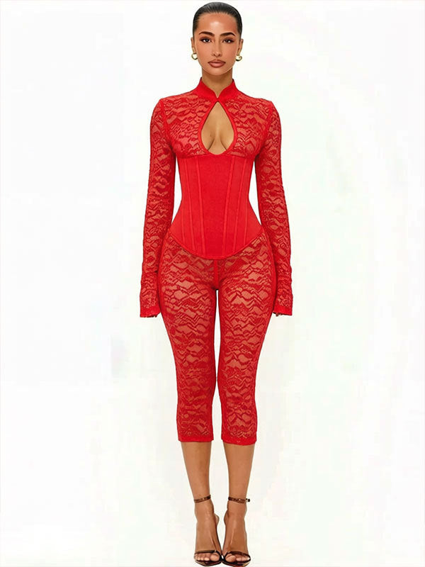 Elegant Lace-Up Bodycon Jumpsuit