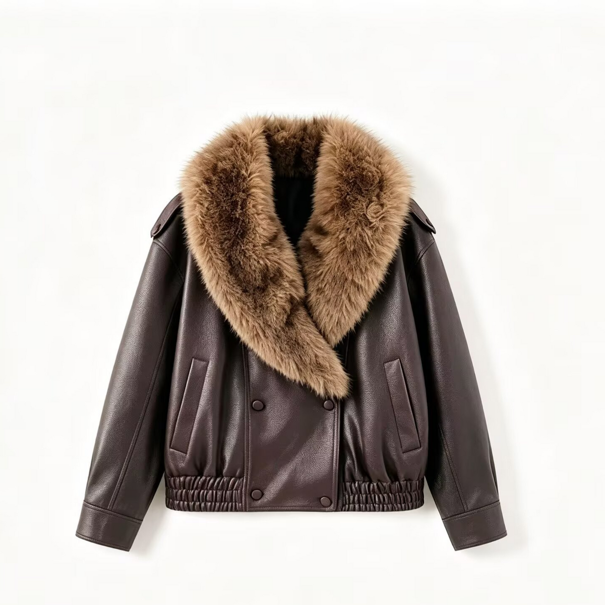 Detachable Fur Collar Faux Leather Jacket