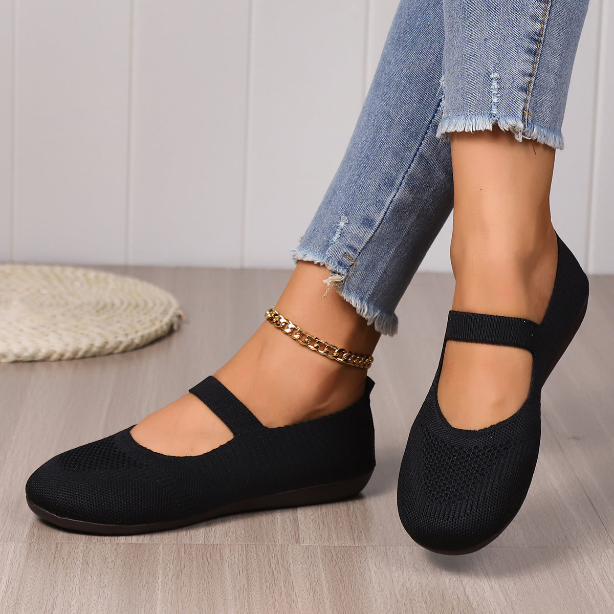Women`s Fly-Knit Breathable Slip-On Loafers Flat Shoes