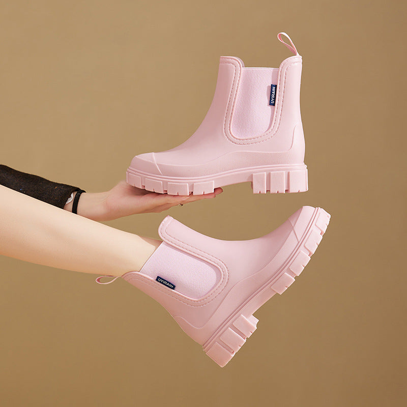 Women Waterproof Mid-Calf PVC Rain Boots with Non-Slip Sole
