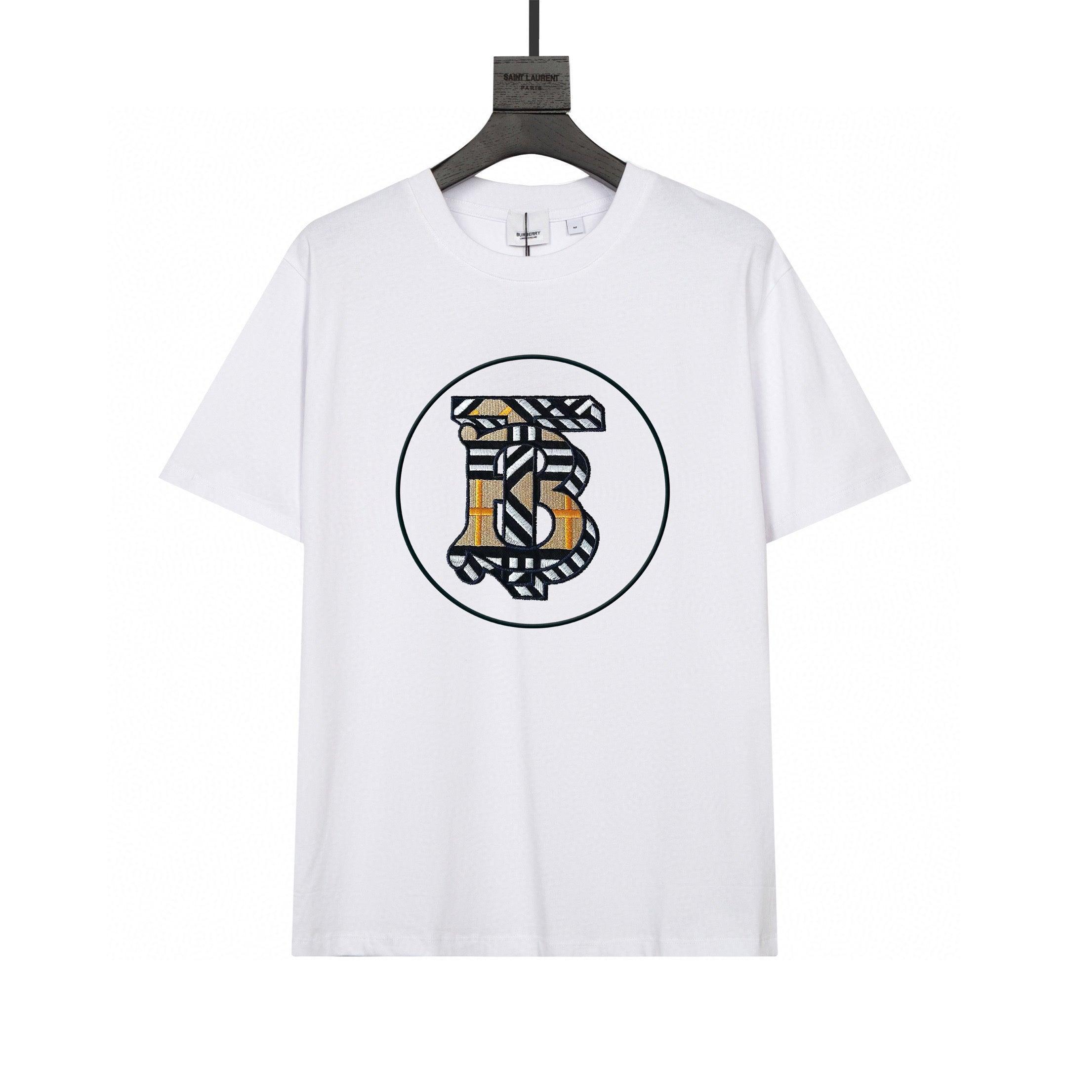 Burberry Collarless T-Shirt: White &amp; Beige Cotton Crewneck