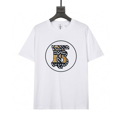 Burberry Collarless T-Shirt: White &amp; Beige Cotton Crewneck