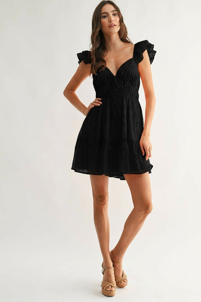 Chiffon Flutter Embroidered Sleeve Mini Dress