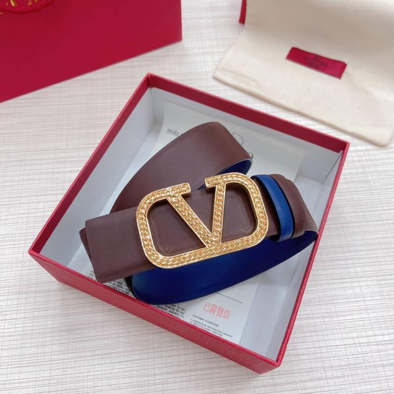 Valentino V logo Hammered Buckle Reversible Wide Signature Belt &