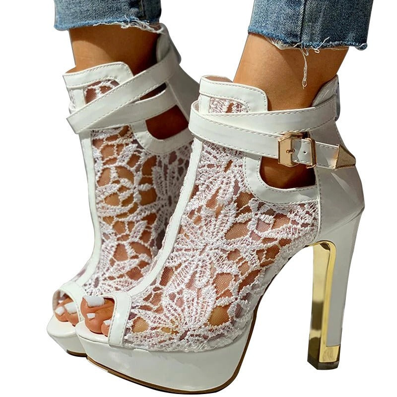 Lace high-heeled sandals