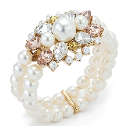 Charter Club Gold-Tone Crystal, Stone &amp; Imitation Pearl Double-Row Bracelet