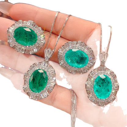 Simulated Emerald Paraiba Jewelry Set Copper-Based Light Luxury Women&
