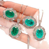 Simulated Emerald Paraiba Jewelry Set Copper-Based Light Luxury Women&