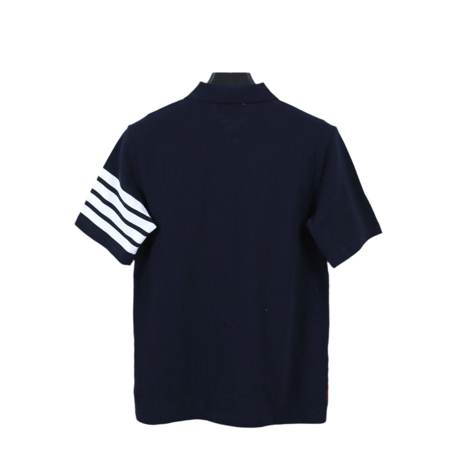 Thom Browne Navy Blue T-Shirt with Collar