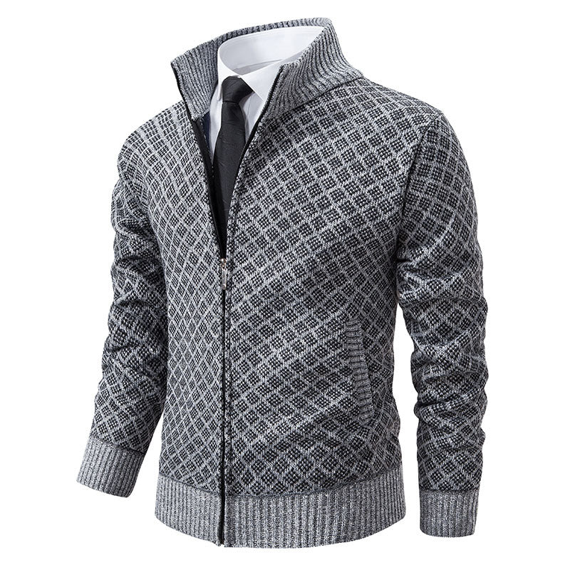 Autumn and Winter Velvet Thickeneded Casual Cardigan Sweater Men&