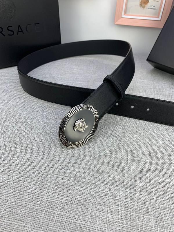 Versace Black Leather Vitello Belt Silver Medallion Buckle